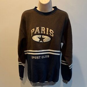 Paris Sport Club Men's Crewneck Sweater - Brown and Blue Vintage 90s Size M Y2K